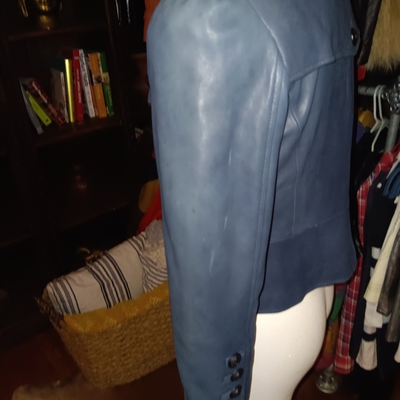 Navy blue leather jacket - Picture 5 of 5